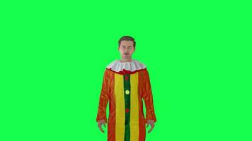 3d clown man talking isolated front angle chroma key video