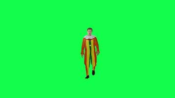 3d animated clown walking front angle chroma key video