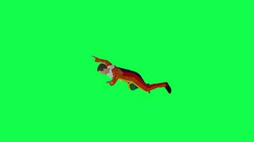 3d animated clown falling from the height right angle green screen video