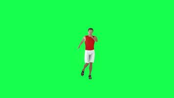 3d attraente uomo danza professionalmente, verde schermo davanti angolo video