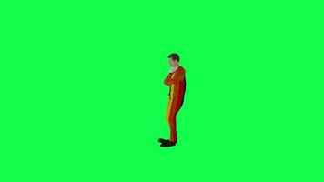 3d cartoon clown waiting angry right angle green screen video