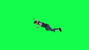 3d handsome man free falling right angle green screen video