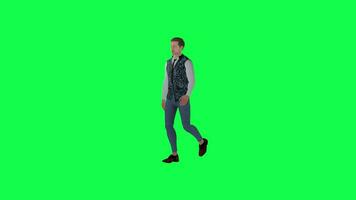 3d handsome man walking on the street right angle green screen video