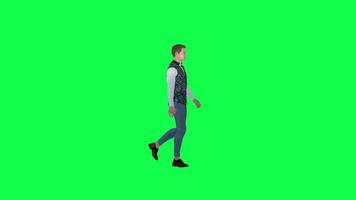 3d man in formal suit walking on the street left angle green screen video