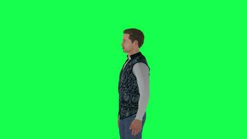 3d man in formal suit talking, right angle green screen video