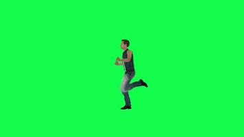 3d animado hombre en pantalones corriendo rápido Derecha ángulo verde pantalla video