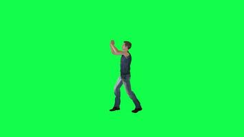 3d animated man in jeans dancing in the party front angle green screen video