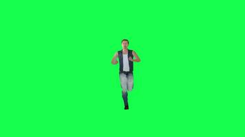 3d animated man in jeans running fast front angle green screen video