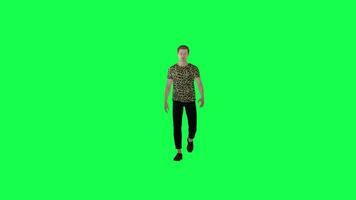 3d fashion man walking in the street front angle green screen video