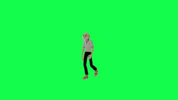 Green screen old tall man walking chroma key right angle video