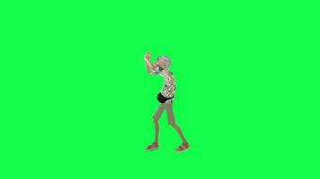 antiguo turista hombre bailando gesto de desaprobación hip hop, frente ángulo verde pantalla video