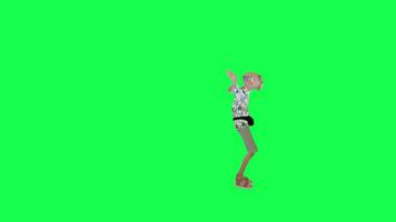 Green screen bald tourist man dancing salsa, left angle chroma key video