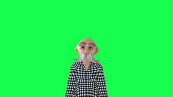 verde tela velho homem dentro pijamas conversando, frente ângulo croma chave video