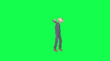 3d cartoon old man dancing hip-hop, left angle green screen video