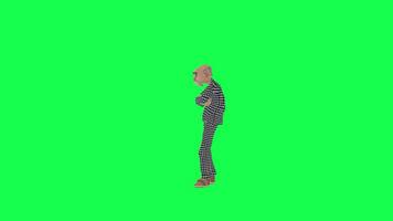 Green screen old man in pajamas waiting angry, right angle chroma key video