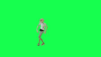 Green screen old tourist man break dancing chroma key, front angle video