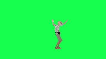 3d old tourist man dancing hip-hop, front angle green screen video