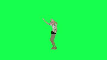 3d old tourist man dancing hip-hop right angle green screen video