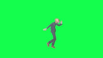 Green screen old man in pajamas dancing happy left angle chroma key video