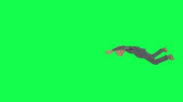 Swimming cute old man right angle chroma key green background video