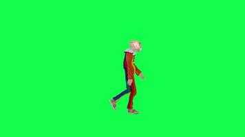 Green screen old clown walking, left angle chroma key video