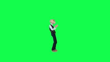 Green screen old bald man praying for health, left angle chroma key video