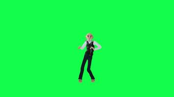 Green screen 3d old man dancing happy, front angle chroma key video