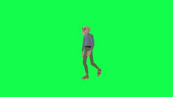 3d grand vieux homme marche, droite angle vert écran chrominance clé video