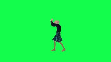 Green screen old man in local clothes dancing Tut hip-hop, front angle video