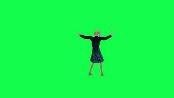 3d antiguo hombre en local ropa bailando samba, espalda ángulo verde pantalla video