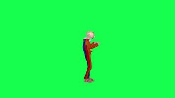 3d old clown calling his wife, left angle chroma key green screen video