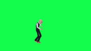 3d animated old man dancing hip-hop, left angle green screen video