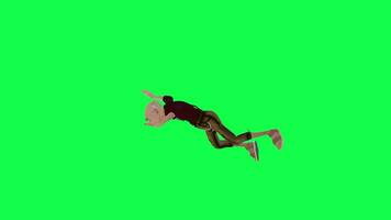 3d old farmer falling moment right angle green screen chroma key video