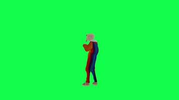 3d old clown calling his wife, back angle chroma key green screen video