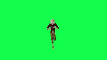 3d tall old man treadmill running, front angle chroma key green screen video