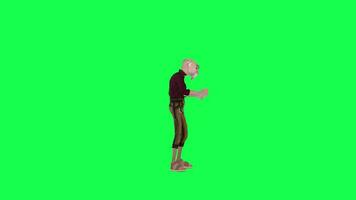 3d cartoon old man playing cards, left angle green screen video