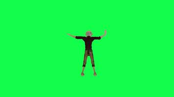 Green screen bald old man dancing salsa, back angle chroma key video