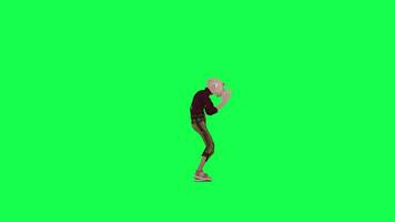 Green screen old farmer man chicken dancing, left angle chroma key video