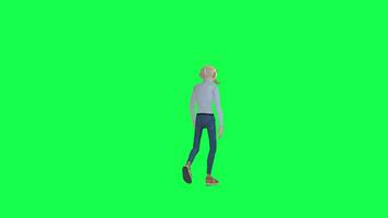 Green screen tall old man walking, back angle, chroma key video