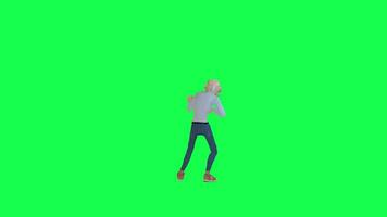 3d old artist man playing guitar, back angle green screen chroma key video