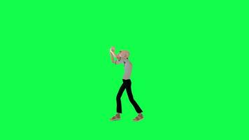 Green screen old thin man Tut hip-hop dance, front angle chroma key video