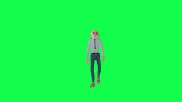 Green screen tall old man walking, front angle, chroma key video