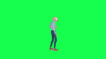 Old tall man drinking alcohol isolated back angle chroma key green screen video