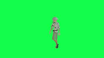 Old tourist man walking chroma key isolated back angle video