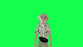 Green screen old tourist man talking front angle chroma key video