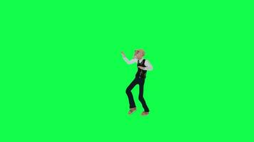 Green screen old thin man dancing in the party chroma key right angle video