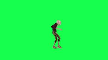 Green screen bald old man dancing happy, left angle chroma key video