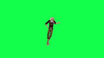 vieux agriculteur homme dansant dans action de grâces faire la fête, de face angle vert écran video