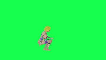 Full tattooed hot blonde woman break dancing left angle isolated green screen video