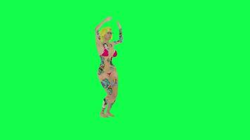 Full tattooed hot blonde woman break dancing front angle isolated green screen video